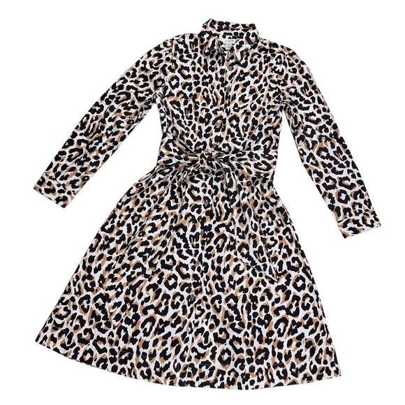 J. Crew leopard print tie-waist shirt dress pockets long sleeve buttons collar 2 - Picture 4 of 16
